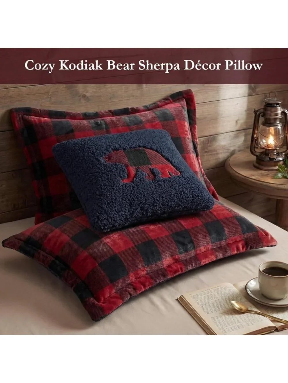 Cozy Reversible Sherpa King Comforter Set, Soft Plush Red & Black 4PC Bedding